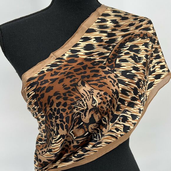 Vintage Silk Cheetah Animal Print Scarf Career Workwear Business Mob Wife - Picture 9 of 12
